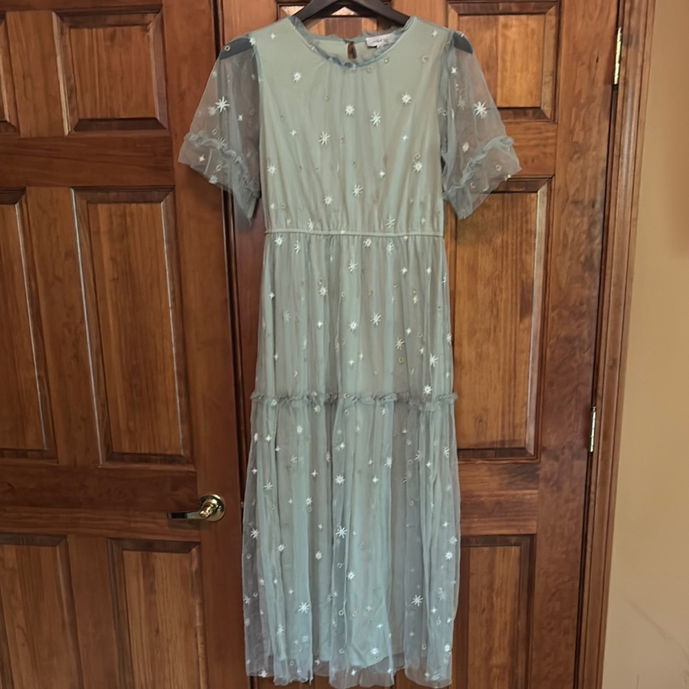 Green Tiered Embellished Midi Dress for Prom